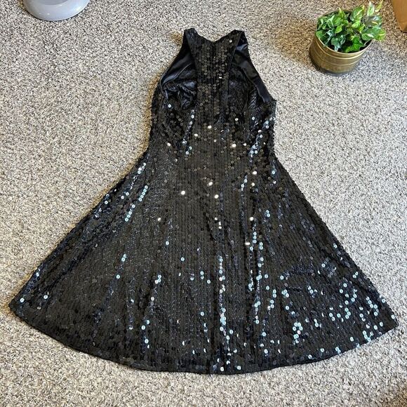 VTG ADRIANNA PAPELL Evening Dress Black Sequins High Neck Sleeveless Flapper 10 - Picture 3 of 6